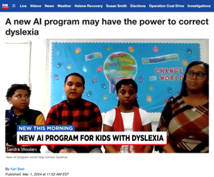 Four people seated, colorful bulletin board, news screenshot with "NEW AI PROGRAM."