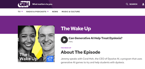 GBH webpage featuring "The Wake Up" podcast, purple accents, and episode details.